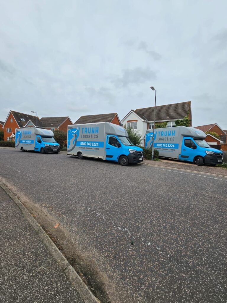 Multiple removals trucks lined up ready for jobs