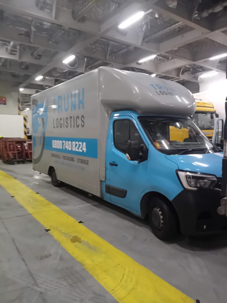 Trunk Logistics removal van onboard ferry for UK to Ireland house move