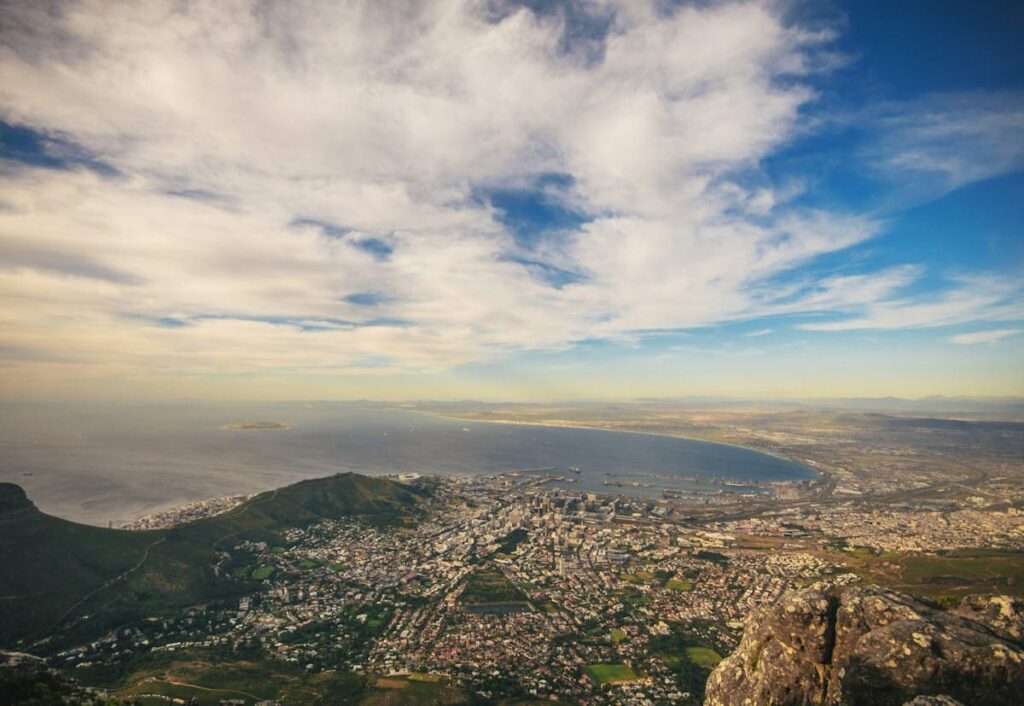 Cape Town coastline and Table Mountain landscape representing international removals to South Africa from the UK