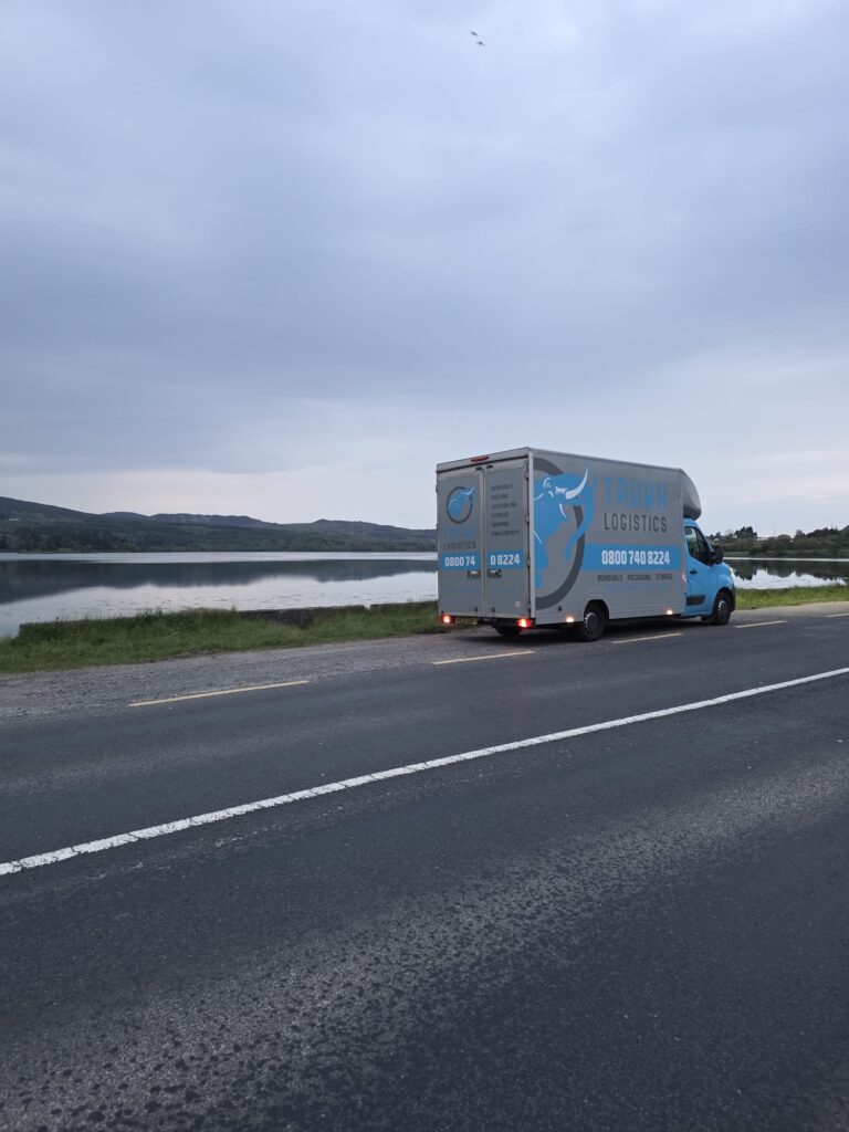Trunk Logistics removal van beside Mulroy Bay at Kerrykeel in County Donegal — Ireland to UK removal service