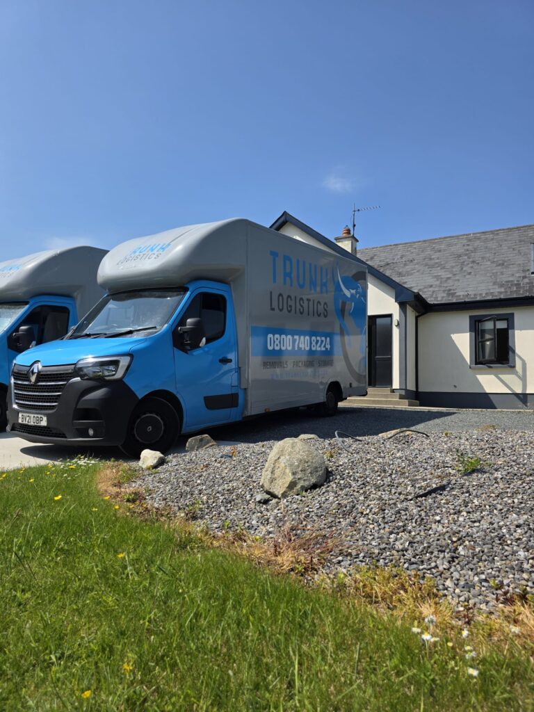 Wexford To UK Trunk Logistics removal van outside a County Wexford property ready for collection — Ireland to UK removals collecting from Wexford for delivery to any UK destination